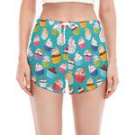 Cartoon Cupcake Pattern Print Women's Split Running Shorts