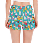 Cartoon Cupcake Pattern Print Women's Split Running Shorts