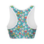 Cartoon Cupcake Pattern Print Women's Sports Bra