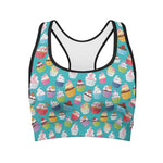 Cartoon Cupcake Pattern Print Women's Sports Bra