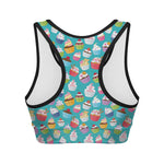 Cartoon Cupcake Pattern Print Women's Sports Bra