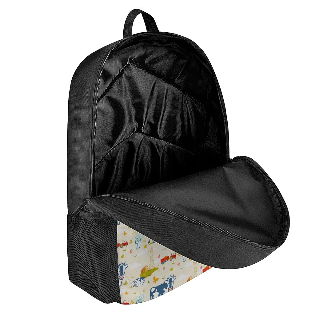 Cartoon Dairy Cow Farm Pattern Print 17 Inch Backpack