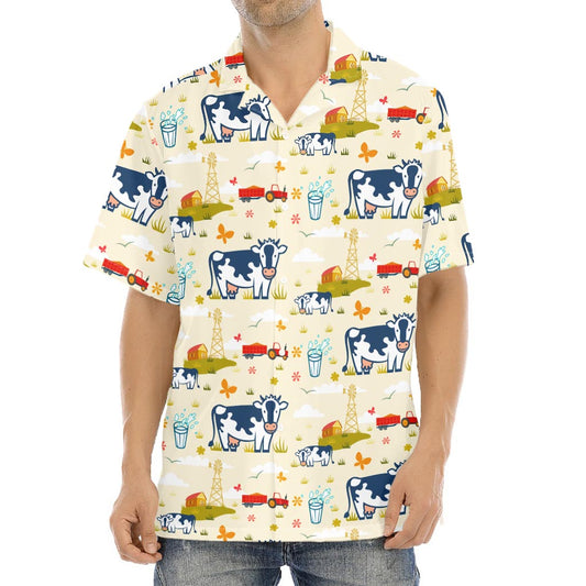 Cartoon Dairy Cow Farm Pattern Print Aloha Shirt