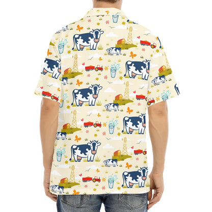 Cartoon Dairy Cow Farm Pattern Print Aloha Shirt