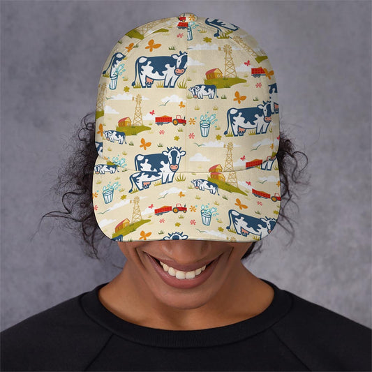 Cartoon Dairy Cow Farm Pattern Print Baseball Cap