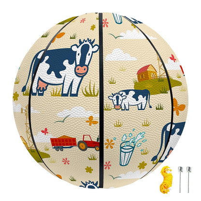 Cartoon Dairy Cow Farm Pattern Print Basketball