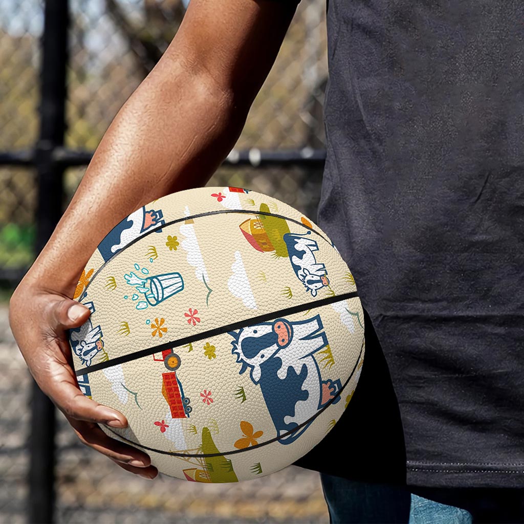 Cartoon Dairy Cow Farm Pattern Print Basketball