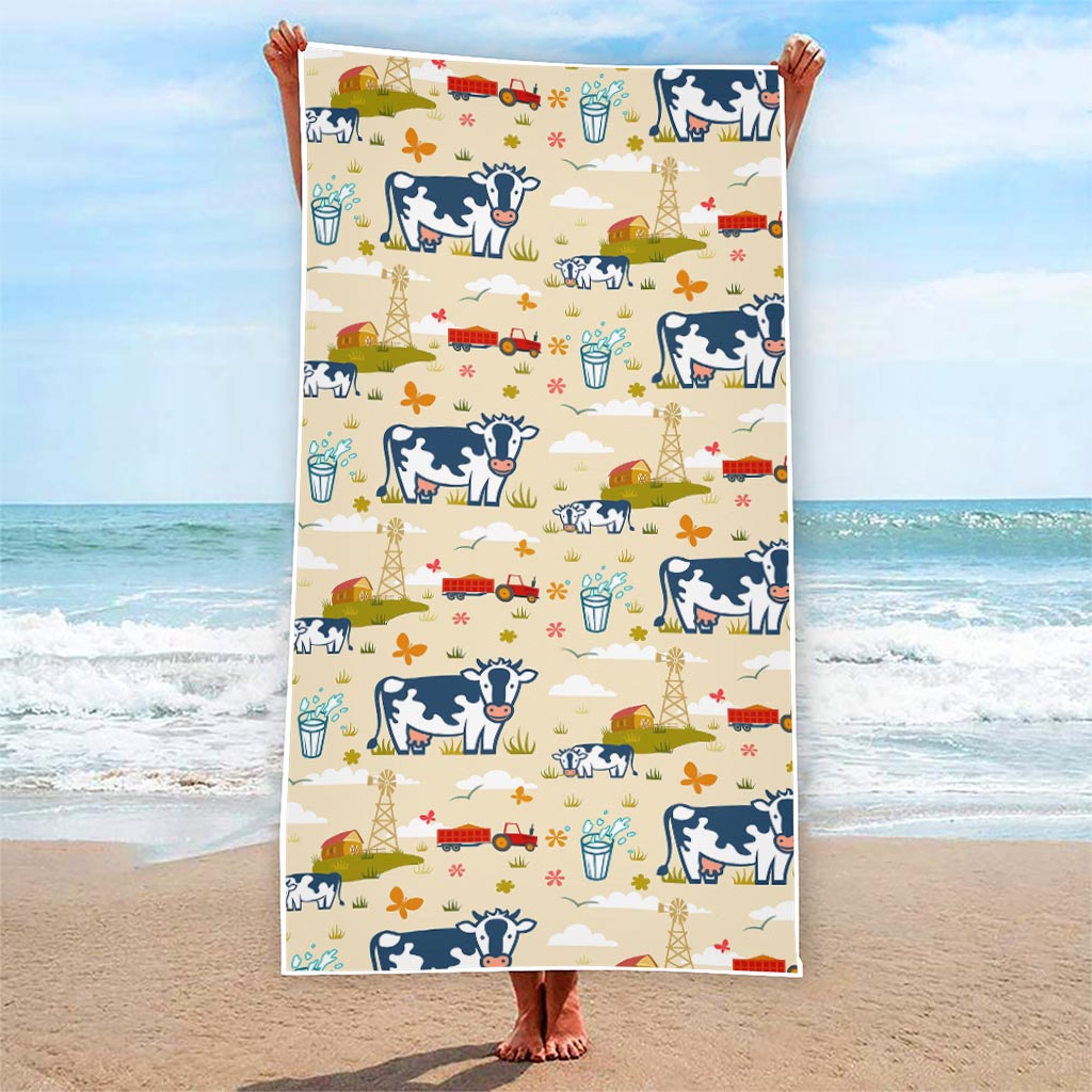 Cartoon Dairy Cow Farm Pattern Print Beach Towel