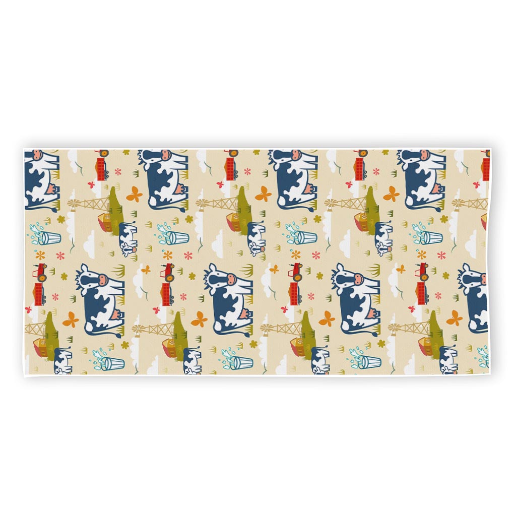Cartoon Dairy Cow Farm Pattern Print Beach Towel