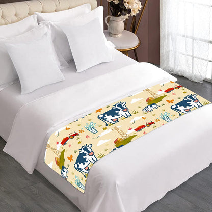 Cartoon Dairy Cow Farm Pattern Print Bed Runner