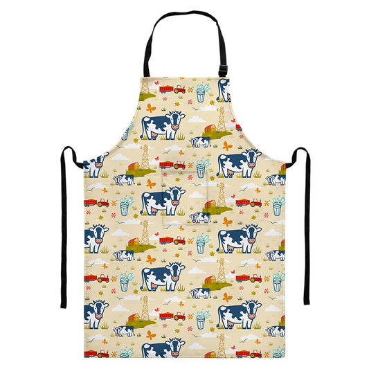 Cartoon Dairy Cow Farm Pattern Print Bib Apron With Pocket