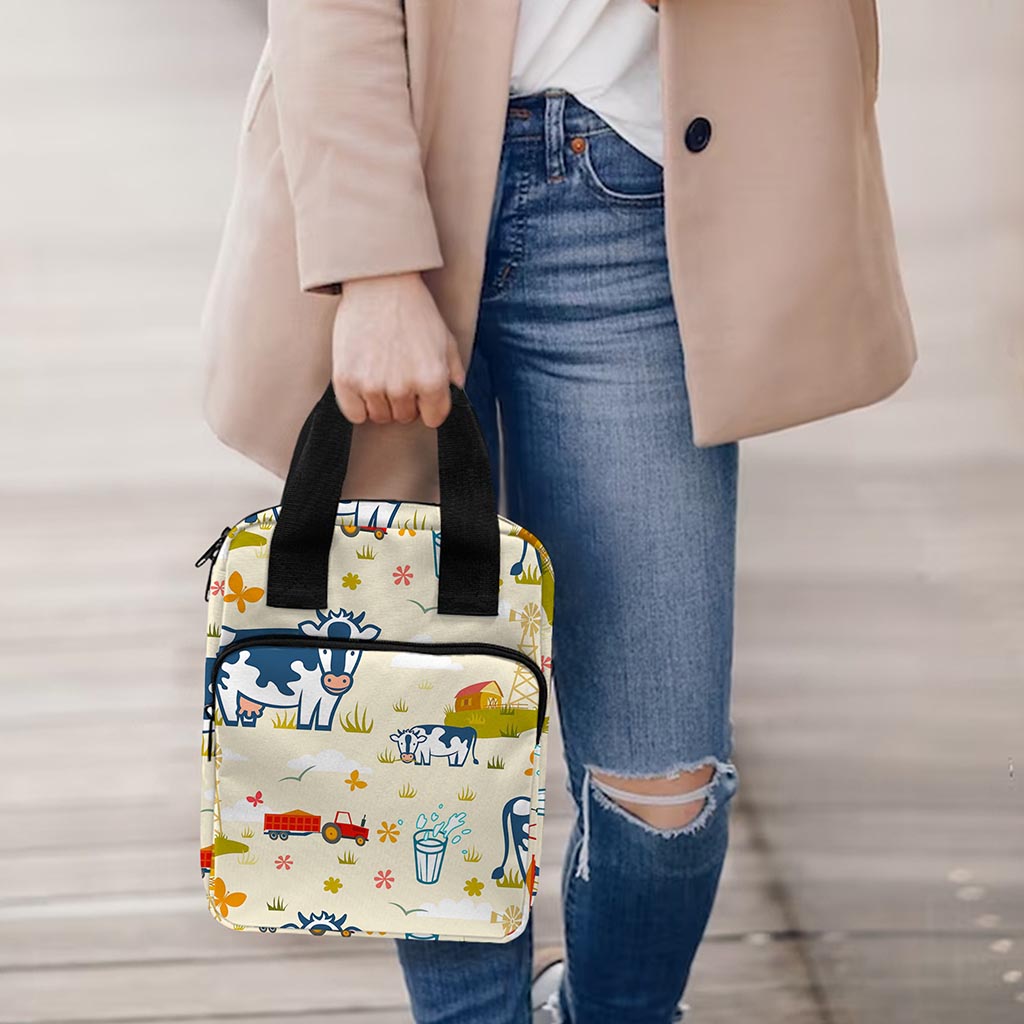 Cartoon Dairy Cow Farm Pattern Print Bible Tote Bag