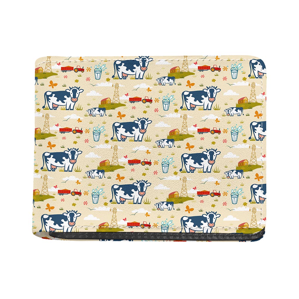 Cartoon Dairy Cow Farm Pattern Print Bifold Wallet