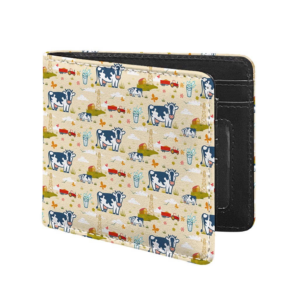 Cartoon Dairy Cow Farm Pattern Print Bifold Wallet