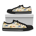 Cartoon Dairy Cow Farm Pattern Print Black Low Top Sneakers