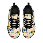 Cartoon Dairy Cow Farm Pattern Print Black Running Shoes