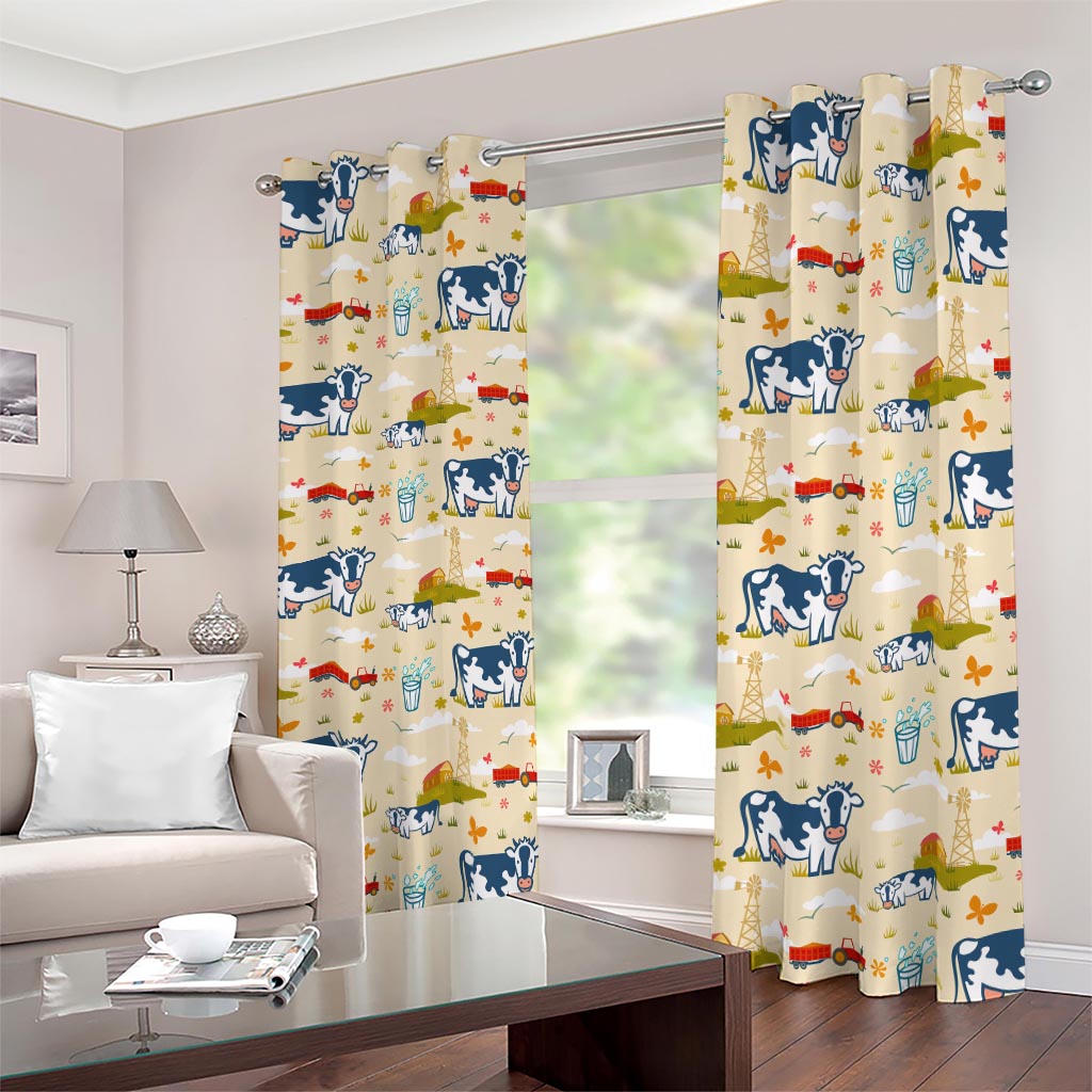 Cartoon Dairy Cow Farm Pattern Print Blackout Grommet Curtains