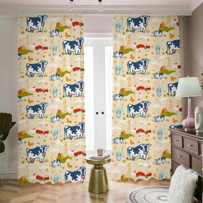 Cartoon Dairy Cow Farm Pattern Print Blackout Pencil Pleat Curtains