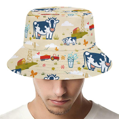Cartoon Dairy Cow Farm Pattern Print Bucket Hat