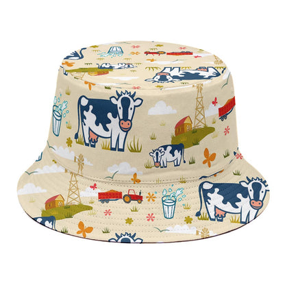 Cartoon Dairy Cow Farm Pattern Print Bucket Hat