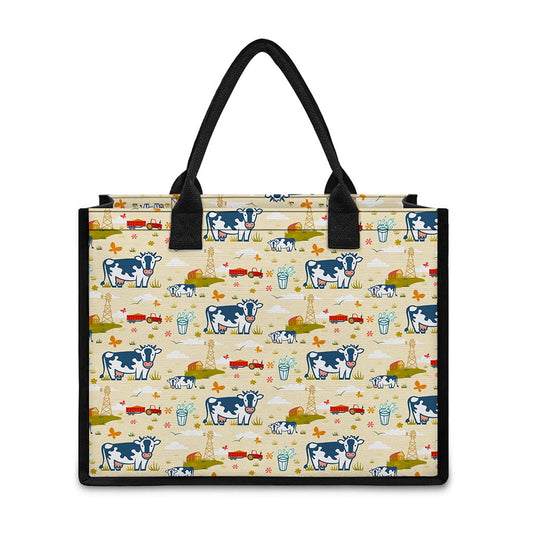 Cartoon Dairy Cow Farm Pattern Print Canvas Tote Bag