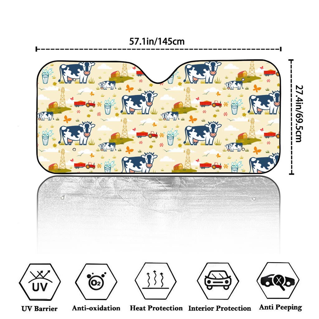 Cartoon Dairy Cow Farm Pattern Print Car Windshield Sun Shade