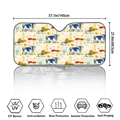 Cartoon Dairy Cow Farm Pattern Print Car Windshield Sun Shade