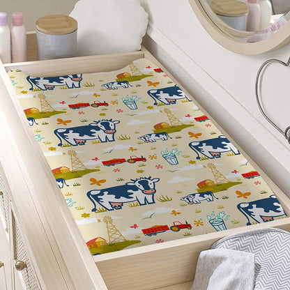 Cartoon Dairy Cow Farm Pattern Print Changing Pad Cover