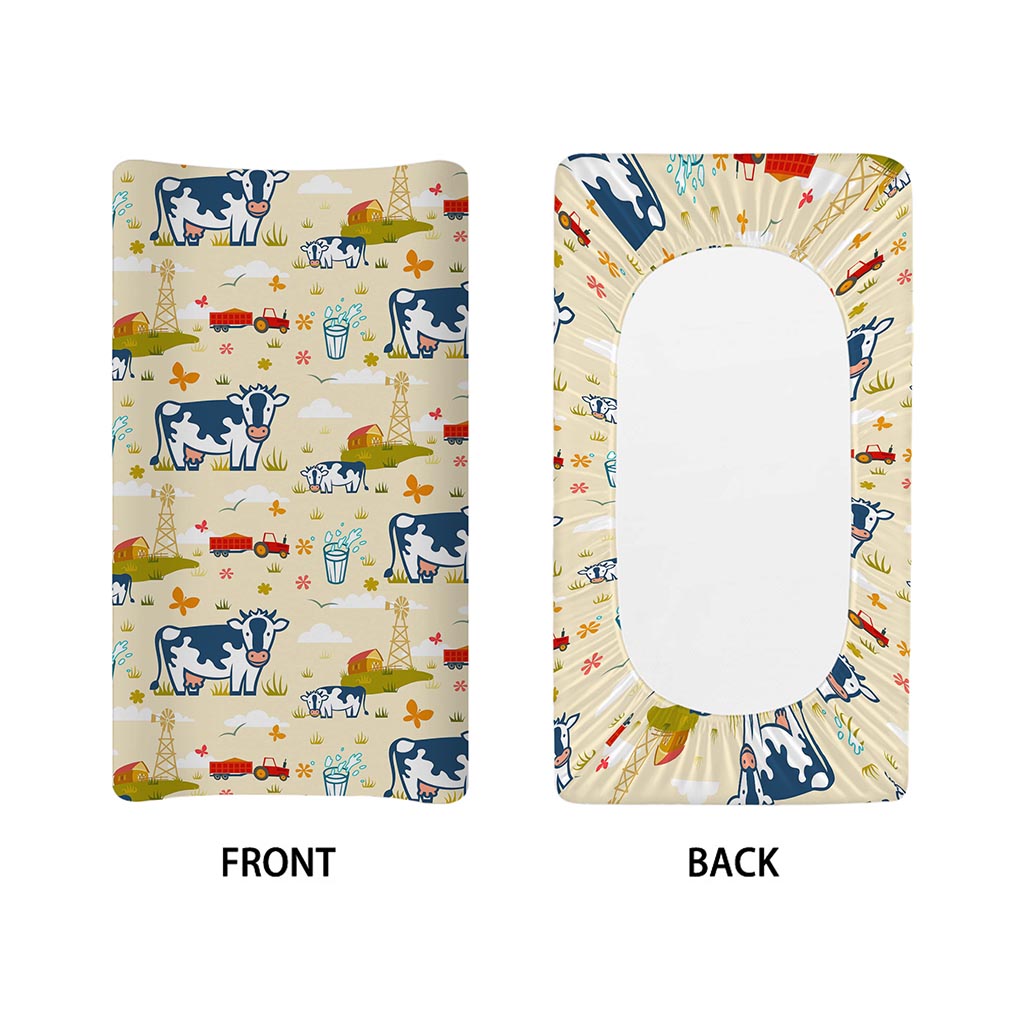 Cartoon Dairy Cow Farm Pattern Print Changing Pad Cover