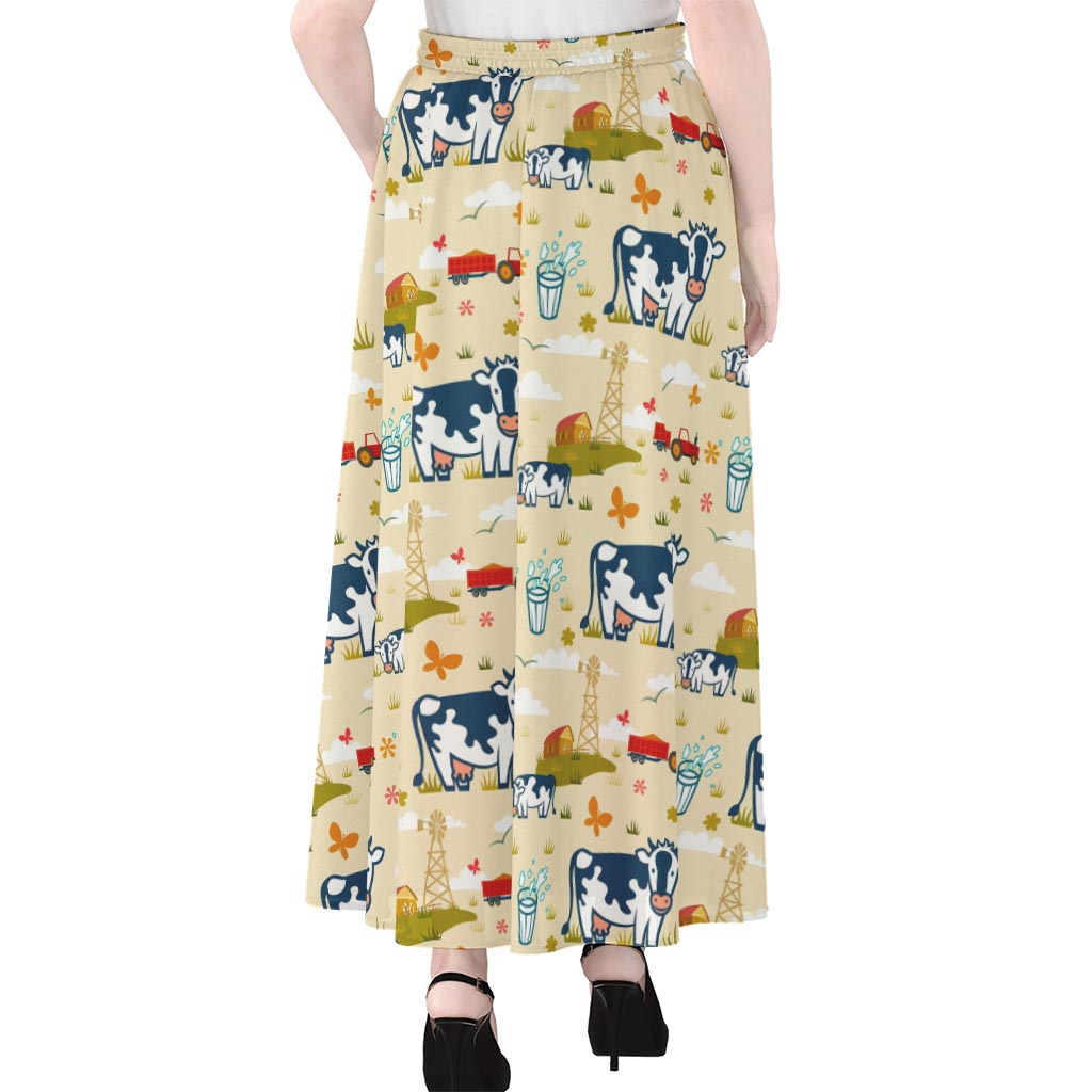 Cartoon Dairy Cow Farm Pattern Print Chiffon Maxi Skirt