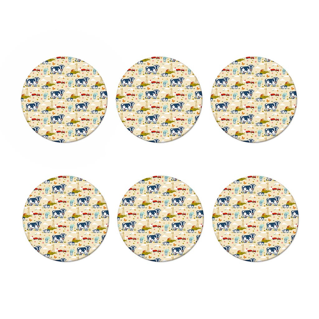 Cartoon Dairy Cow Farm Pattern Print Coaster Set