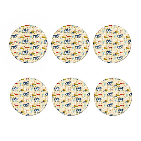 Cartoon Dairy Cow Farm Pattern Print Coaster Set