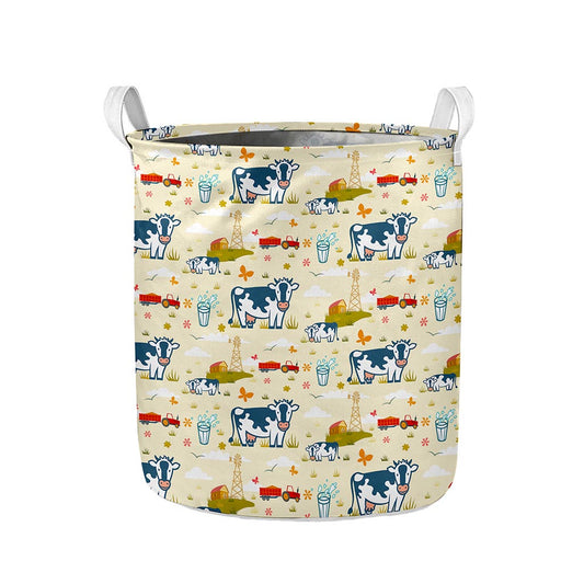 Cartoon Dairy Cow Farm Pattern Print Collapsible Laundry Basket