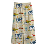 Cartoon Dairy Cow Farm Pattern Print Cotton Front Slit Maxi Skirt