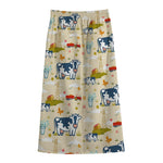 Cartoon Dairy Cow Farm Pattern Print Cotton Front Slit Maxi Skirt