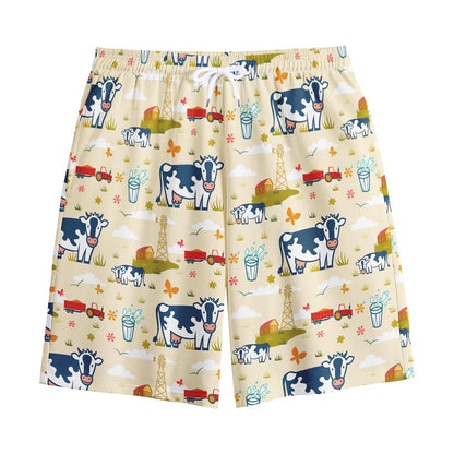 Cartoon Dairy Cow Farm Pattern Print Cotton Shorts