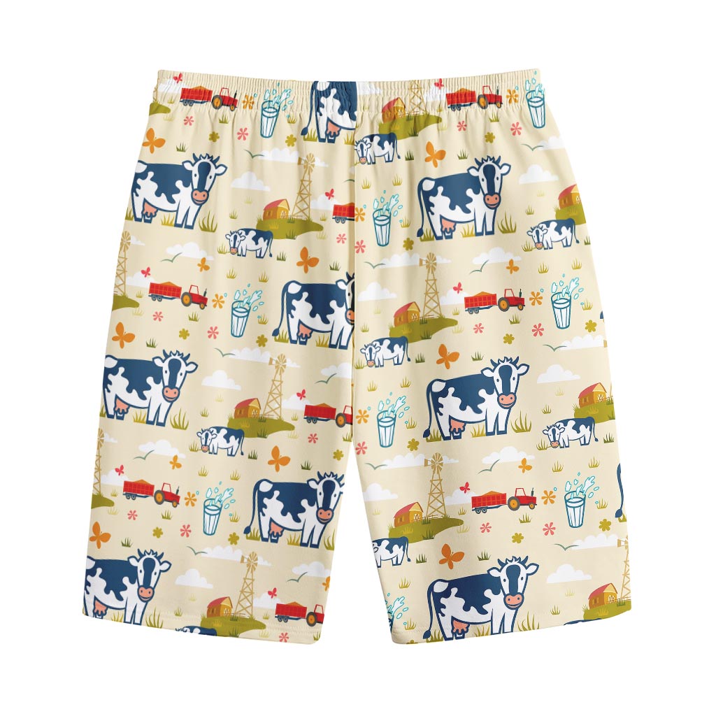 Cartoon Dairy Cow Farm Pattern Print Cotton Shorts
