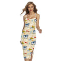 Cartoon Dairy Cow Farm Pattern Print Cross Back Cami Dress