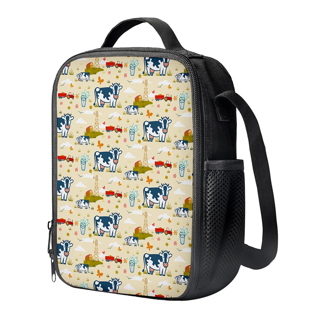 Cartoon Dairy Cow Farm Pattern Print Crossbody Lunch Bag