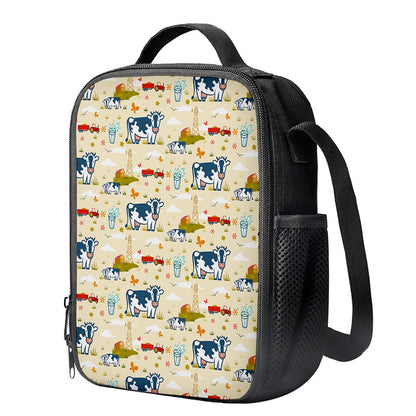 Cartoon Dairy Cow Farm Pattern Print Crossbody Lunch Bag