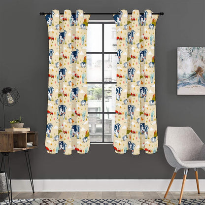 Cartoon Dairy Cow Farm Pattern Print Curtain