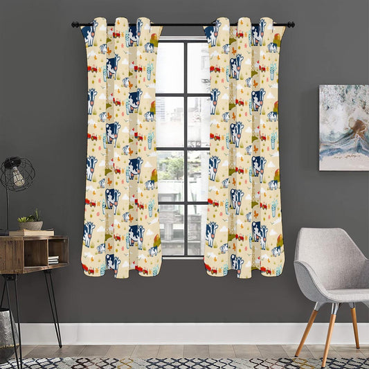 Cartoon Dairy Cow Farm Pattern Print Curtain