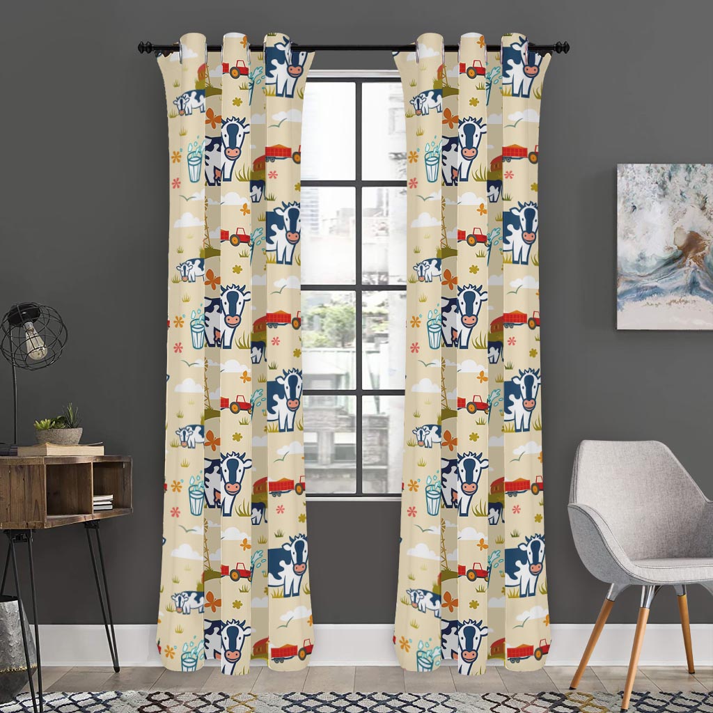 Cartoon Dairy Cow Farm Pattern Print Curtain