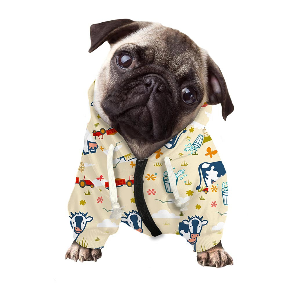 Cartoon Dairy Cow Farm Pattern Print Dog Zip Up Hoodie