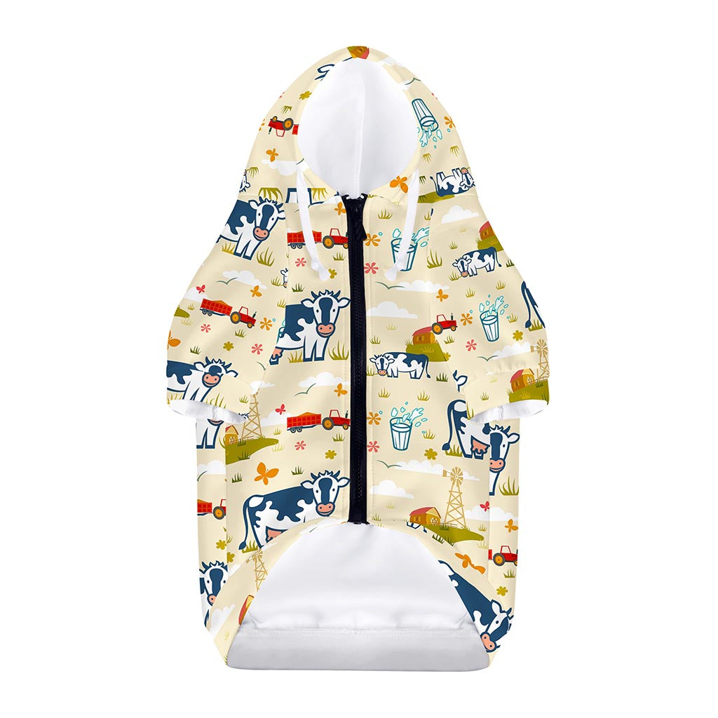 Cartoon Dairy Cow Farm Pattern Print Dog Zip Up Hoodie