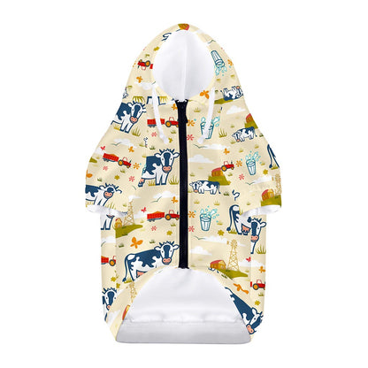 Cartoon Dairy Cow Farm Pattern Print Dog Zip Up Hoodie