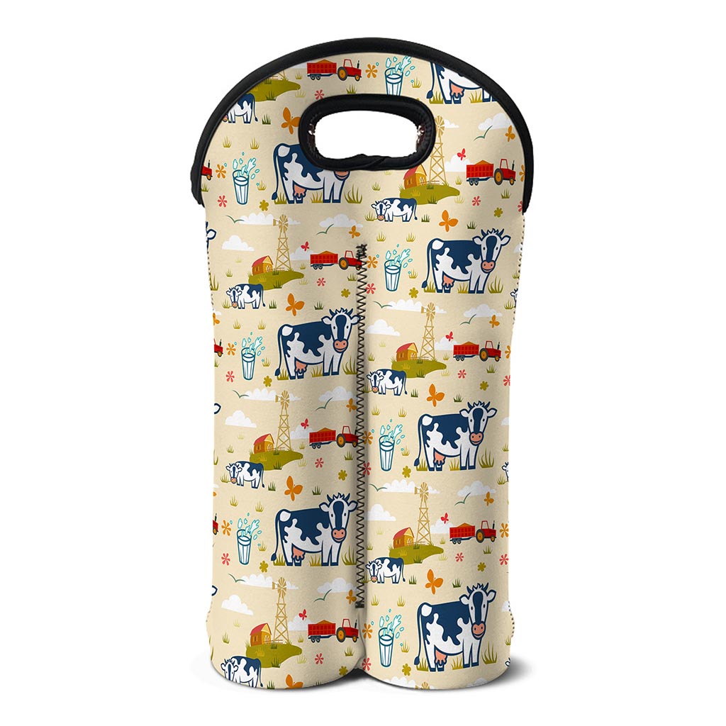 Cartoon Dairy Cow Farm Pattern Print Double Neoprene Wine Tote
