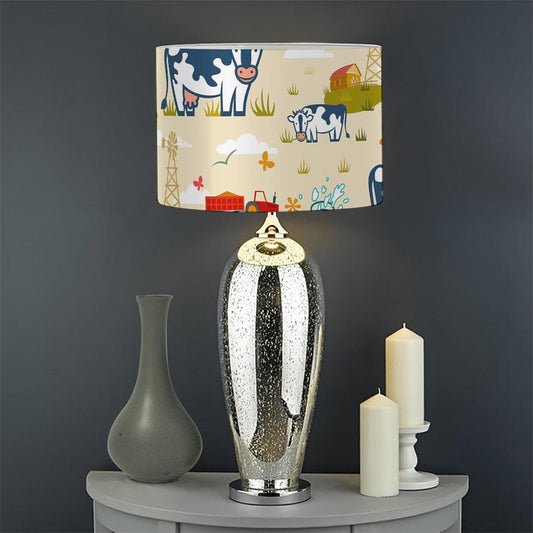Cartoon Dairy Cow Farm Pattern Print Drum Lamp Shade