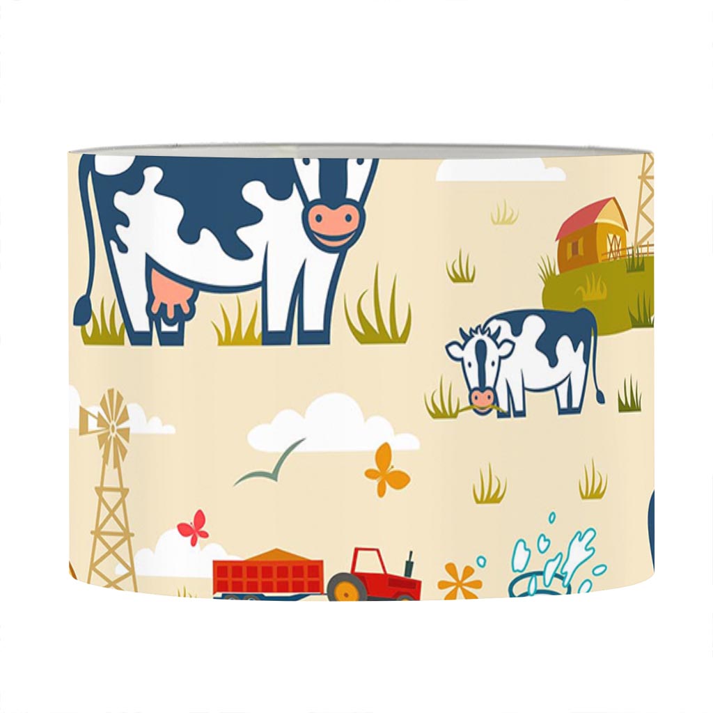 Cartoon Dairy Cow Farm Pattern Print Drum Lamp Shade