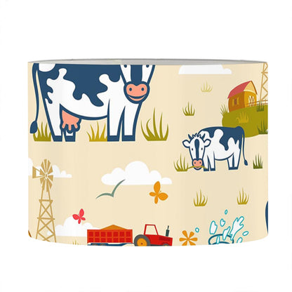 Cartoon Dairy Cow Farm Pattern Print Drum Lamp Shade